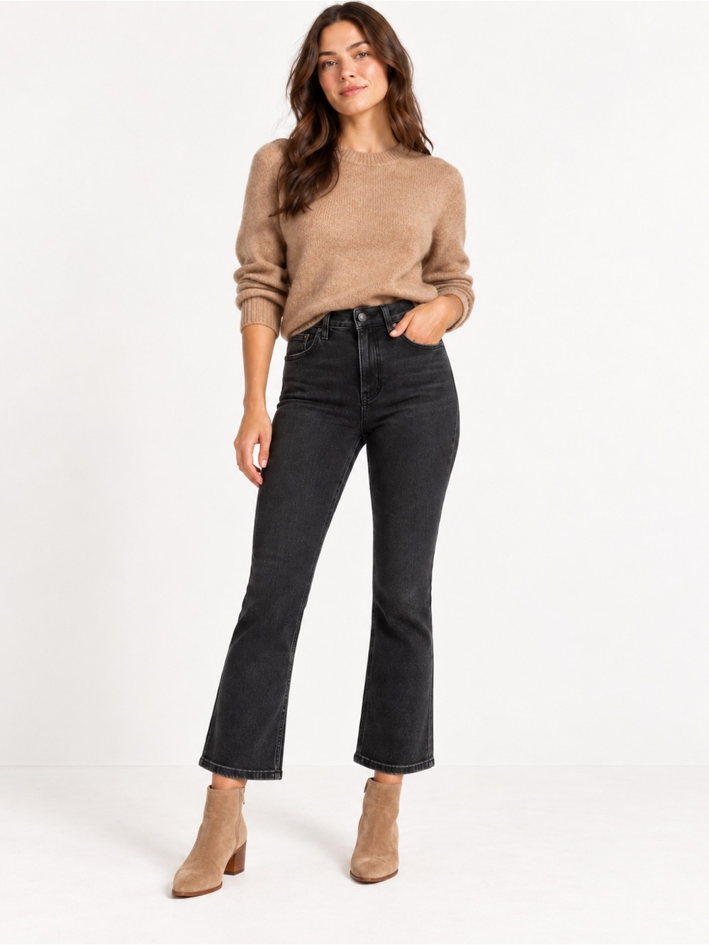 Everlane The Cheeky Bootcut Crop Jeans Size 25 Black High Rise Stretch Denim